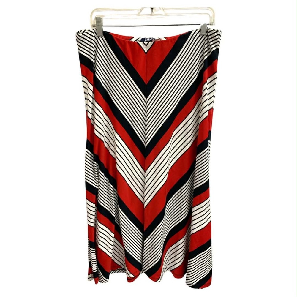 Chaps Red and Black Chevron A-Line Skirt Size L